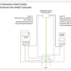 Schemat podłączenia czujnika ruchu do lampy ulicznej LED 230V. Układ sterowania oświetleniem z dwoma okresami działania.