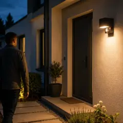 Mężczyzna wraca do domu, a światło samo zapaliło się w nocy, oświetlając mu drogę.