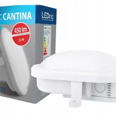 Biała lampa piwniczna LED "CANTINA" o mocy 5,5W, 450 lm, 4000K, IP44. Idealna do piwnicy bez prądu, zapewniająca jasne światło.