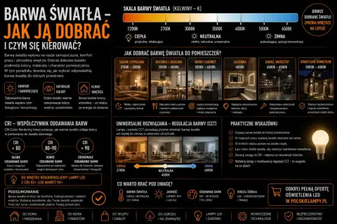 Regulacja barwy światła CCT pozwala dostosować oświetlenie do potrzeb. Wybieraj barwę ciepłą, neutralną lub zimną, by stworzyć idealny klimat.